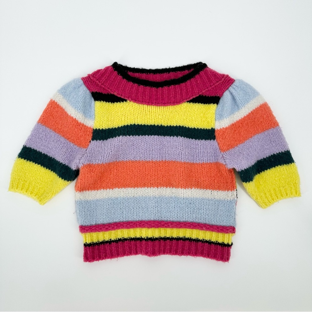 Free People Foxy Stripe Wool Blend Cropped Puff Sleeve Sweater